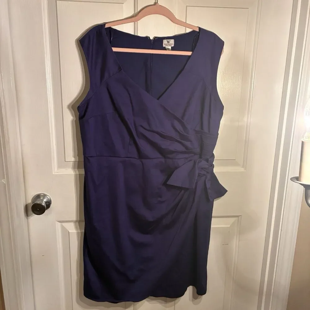 Worthington Woman Stretch Blue, Sleeveless, Crossover Dress W/ Ruching Size 18W